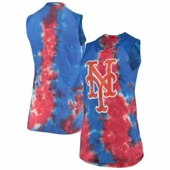 Top 10 π Women's Majestic Threads Red/Blue New York Mets Tie-Dye Tri-Blend Muscle Tank Top β