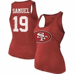 Cheapest π₯ Women's Majestic Threads Deebo Samuel Scarlet San Francisco 49ers Player Name & Number Tri-Blend Tank Top π