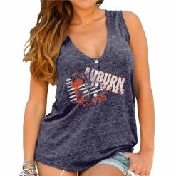 Promo π€© Womens Auburn Tigers Original Retro Brand Navy Blue Relaxed Henley Tank Top π