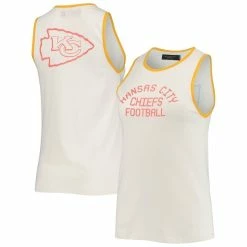 Wholesale 🔔 Women's Junk Food White/Gold Kansas City Chiefs Throwback Pop Binding Scoop Neck Tank Top ❤️