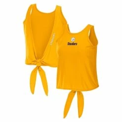 Hot Sale π Women's WEAR By Erin Andrews Gold Pittsburgh Steelers Open Back Twist Tie Tank Top π€©