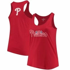 Wholesale ❤️ Women's Soft As A Grape Red Philadelphia Phillies Plus Size Swing For The Fences Racerback Tank Top 🧨