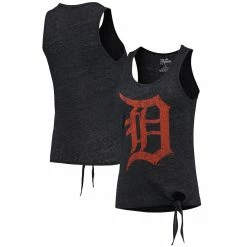 Best Pirce 😉 Women's Majestic Threads Navy Detroit Tigers Scoop Neck Racerback Side Tie Tri-Blend Tank Top ⭐