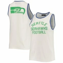 Outlet π― Women's Junk Food White/Royal Seattle Seahawks Throwback Pop Binding Scoop Neck Tank Top β