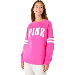 Buy 👍 Victoria's Secret Pink Varsity Raglan Stripe Pullover 😍