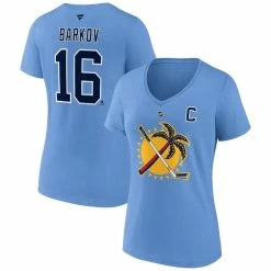 Flash Sale 🌟 Women's Fanatics Branded Aleksander Barkov Light Blue Florida Panthers Special Edition 2.0 Name & Number V-Neck T-Shirt 🛒