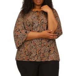Hot Sale 🥰 Michael Kors Plus Size Paisley Keyhole Peasant Top 😀