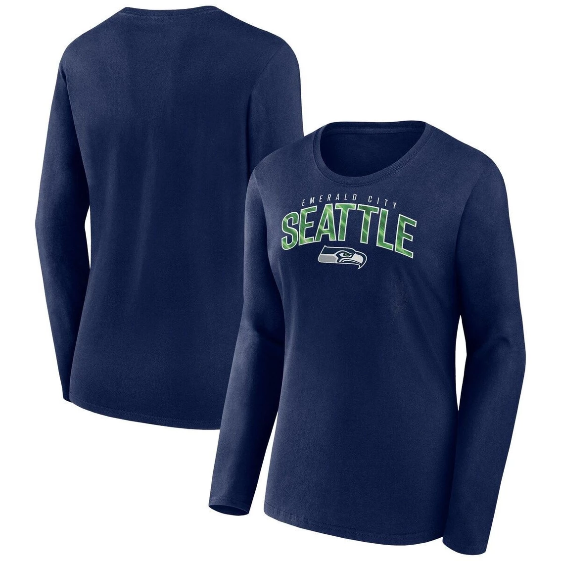 Promo π Women's Fanatics Branded College Navy Seattle Seahawks Plus Size Measure Distance Scoop Neck Long Sleeve T-Shirt π€©