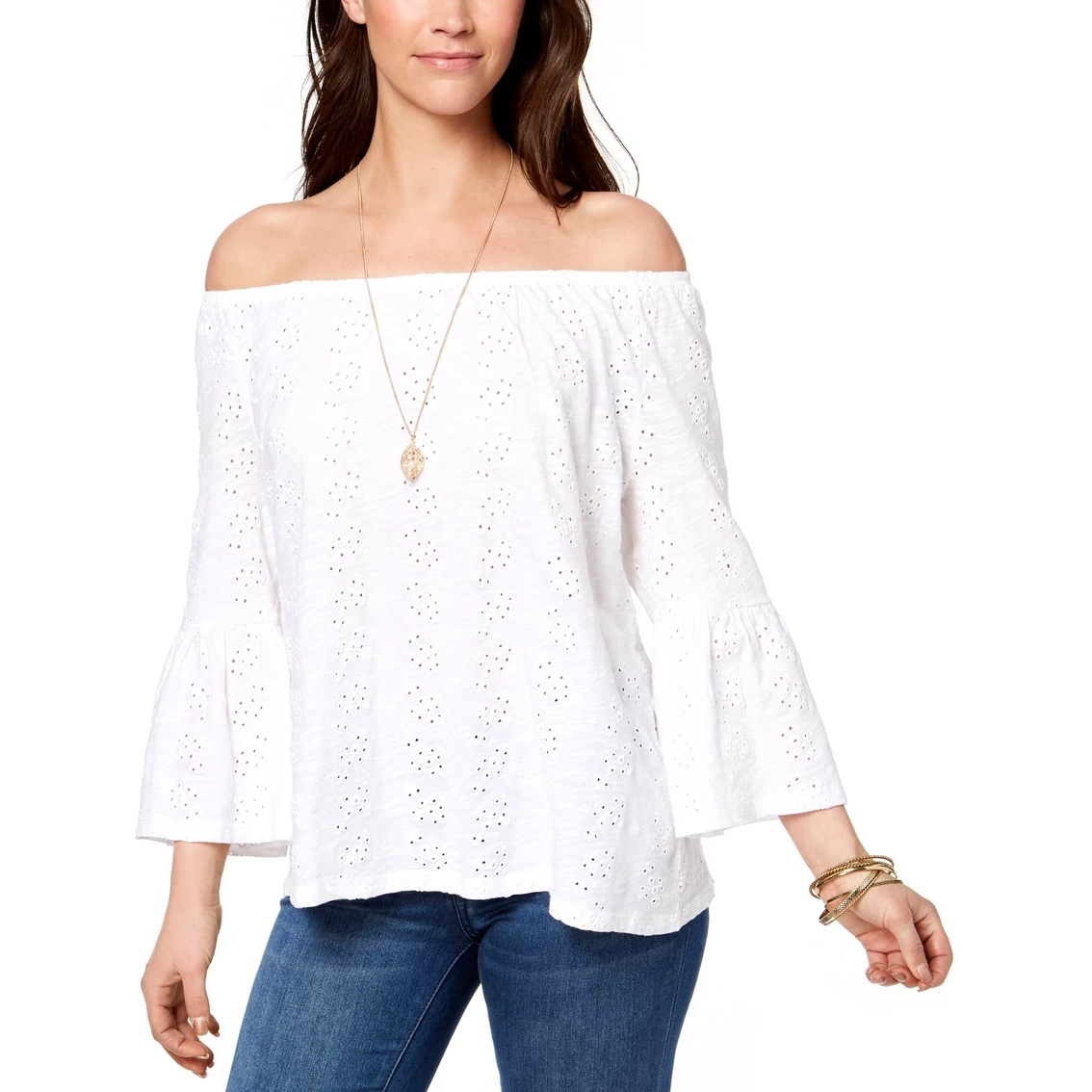 Outlet π Style&Co. Style & Co. Petite Off The Shoulder Cotton Eyelet Top π - Image 4