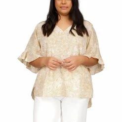 Wholesale 🧨 Michael Kors Plus Size Paisley Ruffle Sleeve Top 🧨