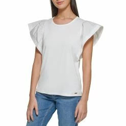 Outlet π Calvin Klein Poplin Flutter Shoulder Top βοΈ