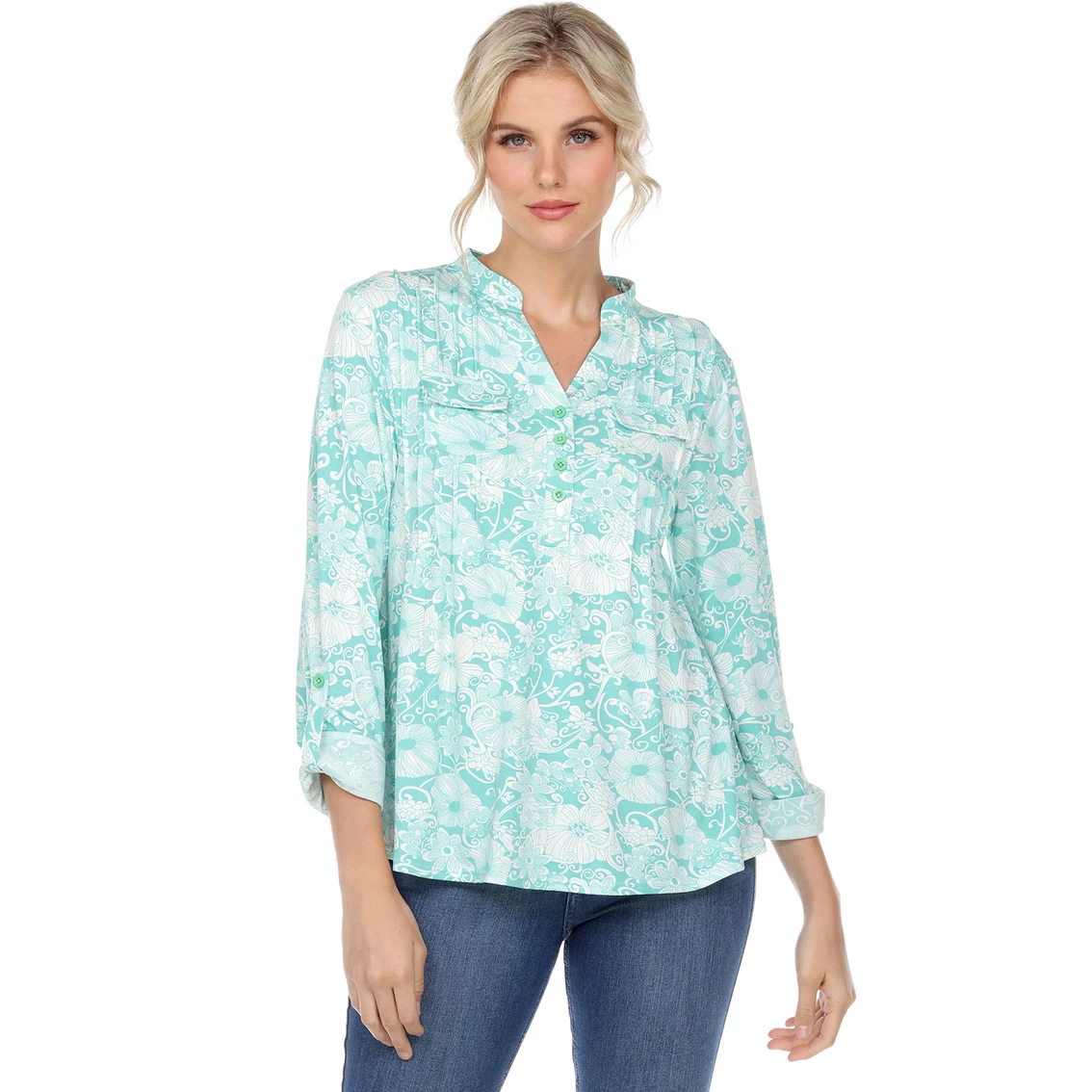 Discount π₯° White Mark Pleated Floral Print Blouse Tunic Top π