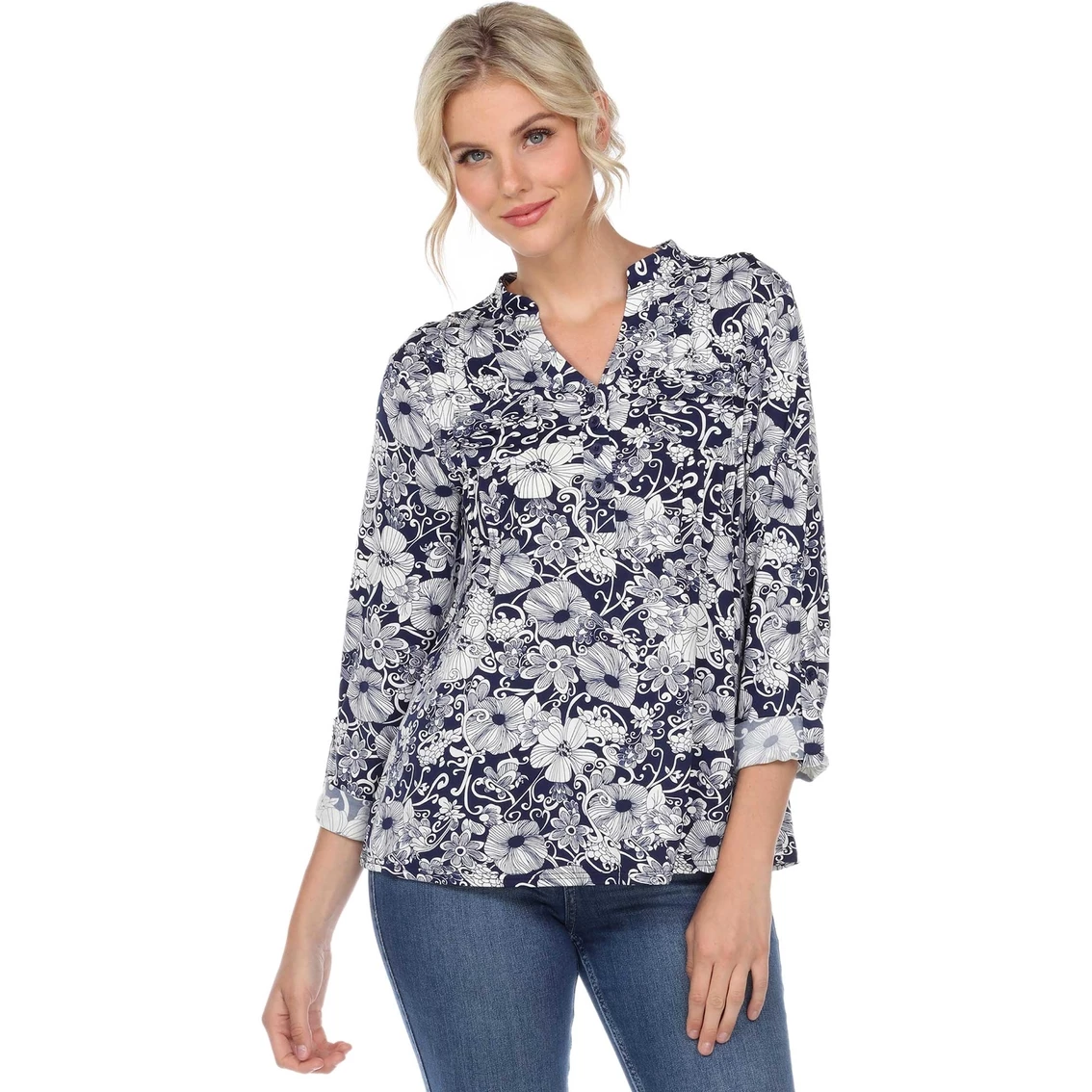 Discount π₯° White Mark Pleated Floral Print Blouse Tunic Top π - Image 2