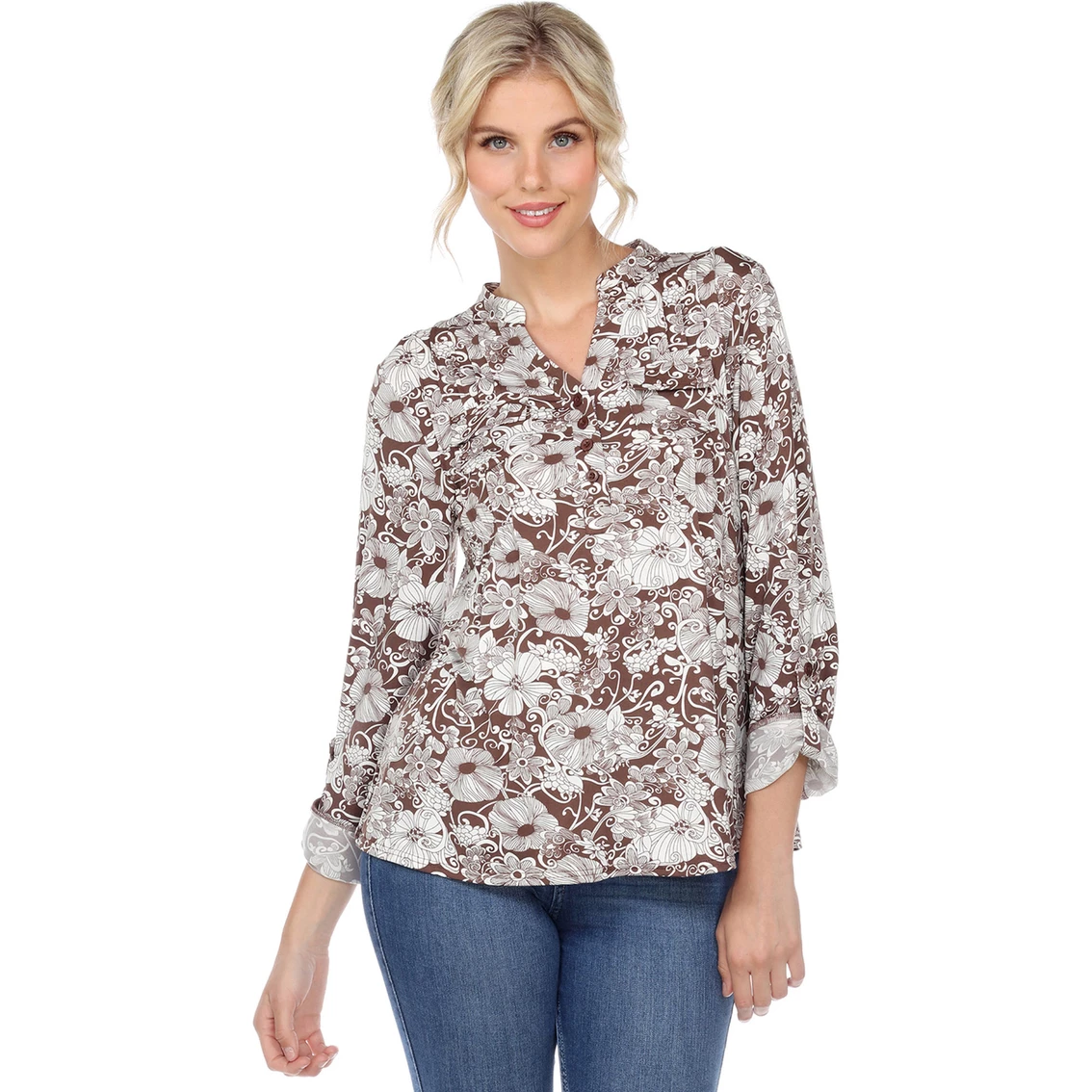 Discount π₯° White Mark Pleated Floral Print Blouse Tunic Top π - Image 3