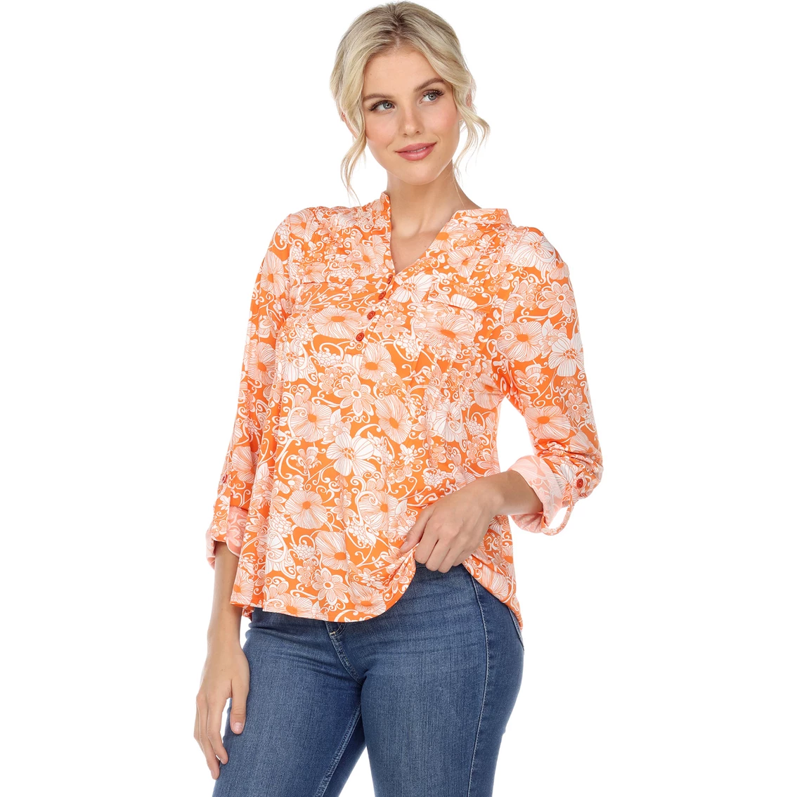 Discount π₯° White Mark Pleated Floral Print Blouse Tunic Top π - Image 4