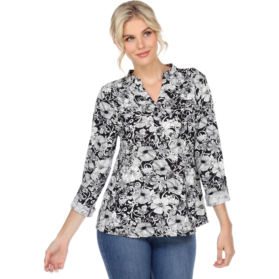 Discount π₯° White Mark Pleated Floral Print Blouse Tunic Top π - Image 5