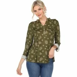 Outlet 🧨 White Mark Pleated Leaf Print Blouse Tunic Top ✨