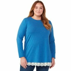 Best deal 💯 JW Plus Size Crew Neck Lace Trim Tee ⭐