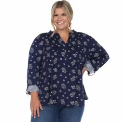Outlet ⭐ White Mark Plus Size Leaf Print Blouse ⌛