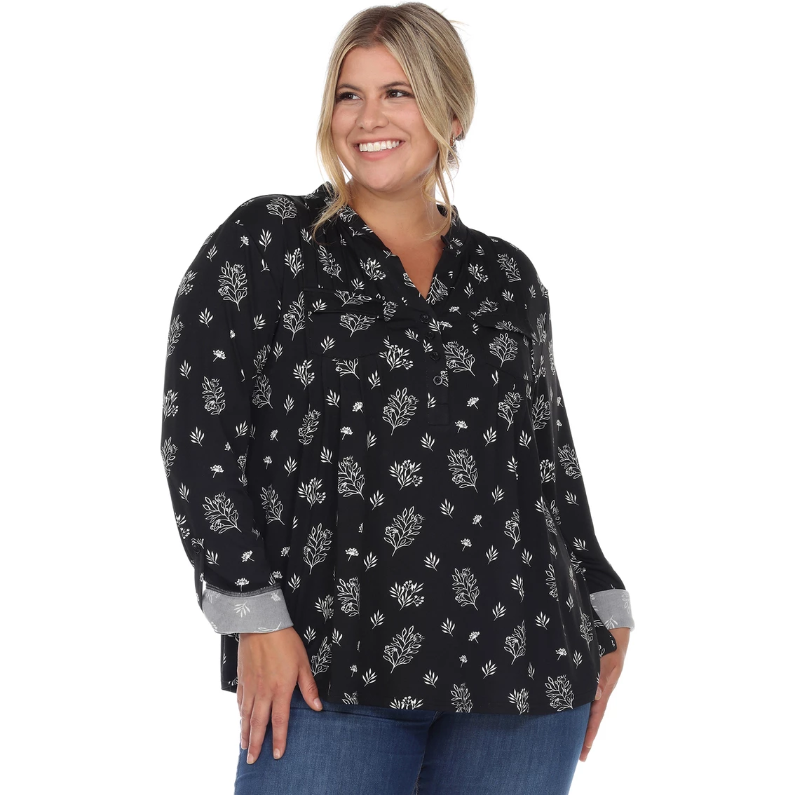 Outlet β White Mark Plus Size Leaf Print Blouse β - Image 2