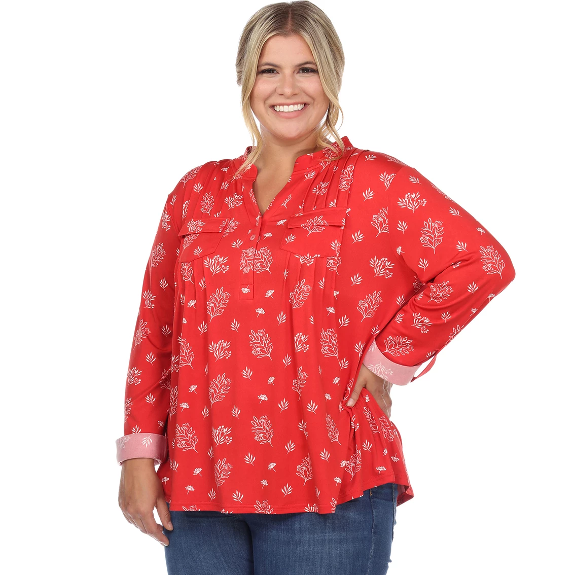 Outlet β White Mark Plus Size Leaf Print Blouse β - Image 3