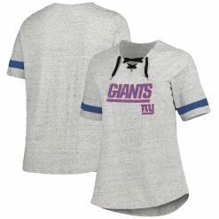 Flash Sale π₯ Profile π© Women's Heather Gray New York Giants Plus Size Lace-Up V-Neck T-Shirt β¨