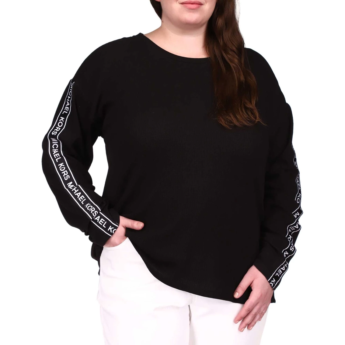 Best Pirce 𧨠Michael Kors Plus Size Waffle Logotape Top π