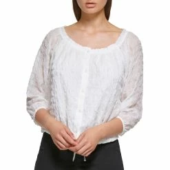 Discount 👏 Calvin Klein Sheer Windowpane Blouse 👏