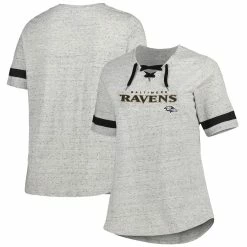 Brand new 🎉 Profile 👩 Women's Heather Gray Baltimore Ravens Plus Size Lace-Up V-Neck T-Shirt 👍