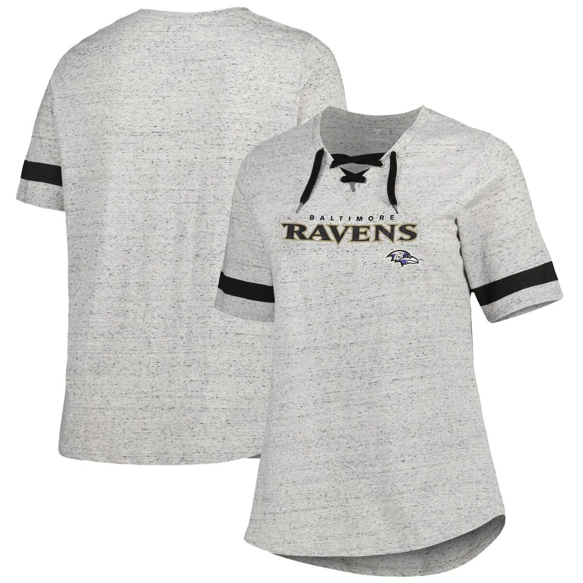 Brand new π Profile π© Women's Heather Gray Baltimore Ravens Plus Size Lace-Up V-Neck T-Shirt π - Image 2