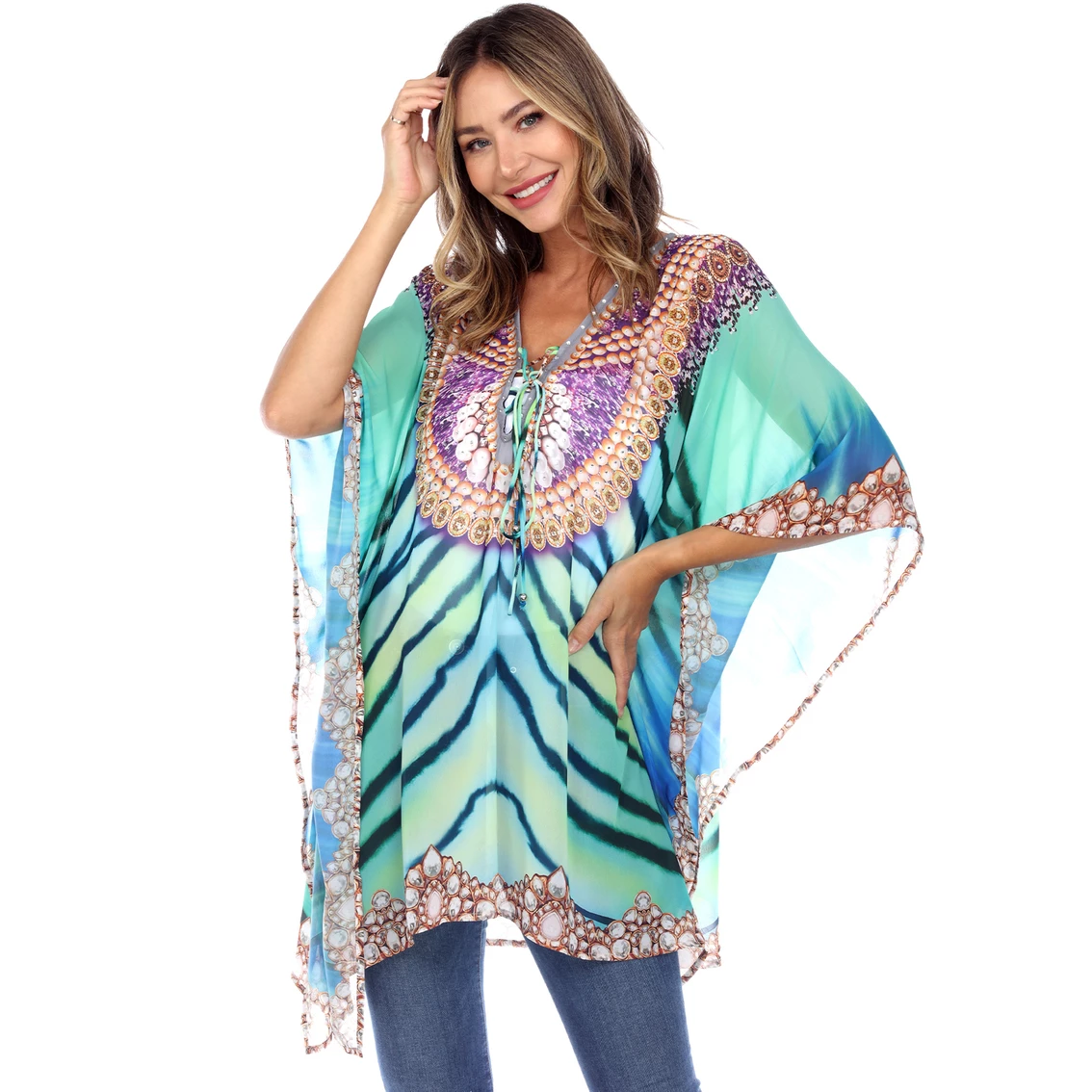 Flash Sale π White Mark Short Caftan With Tie-up Neckline β¨ - Image 5