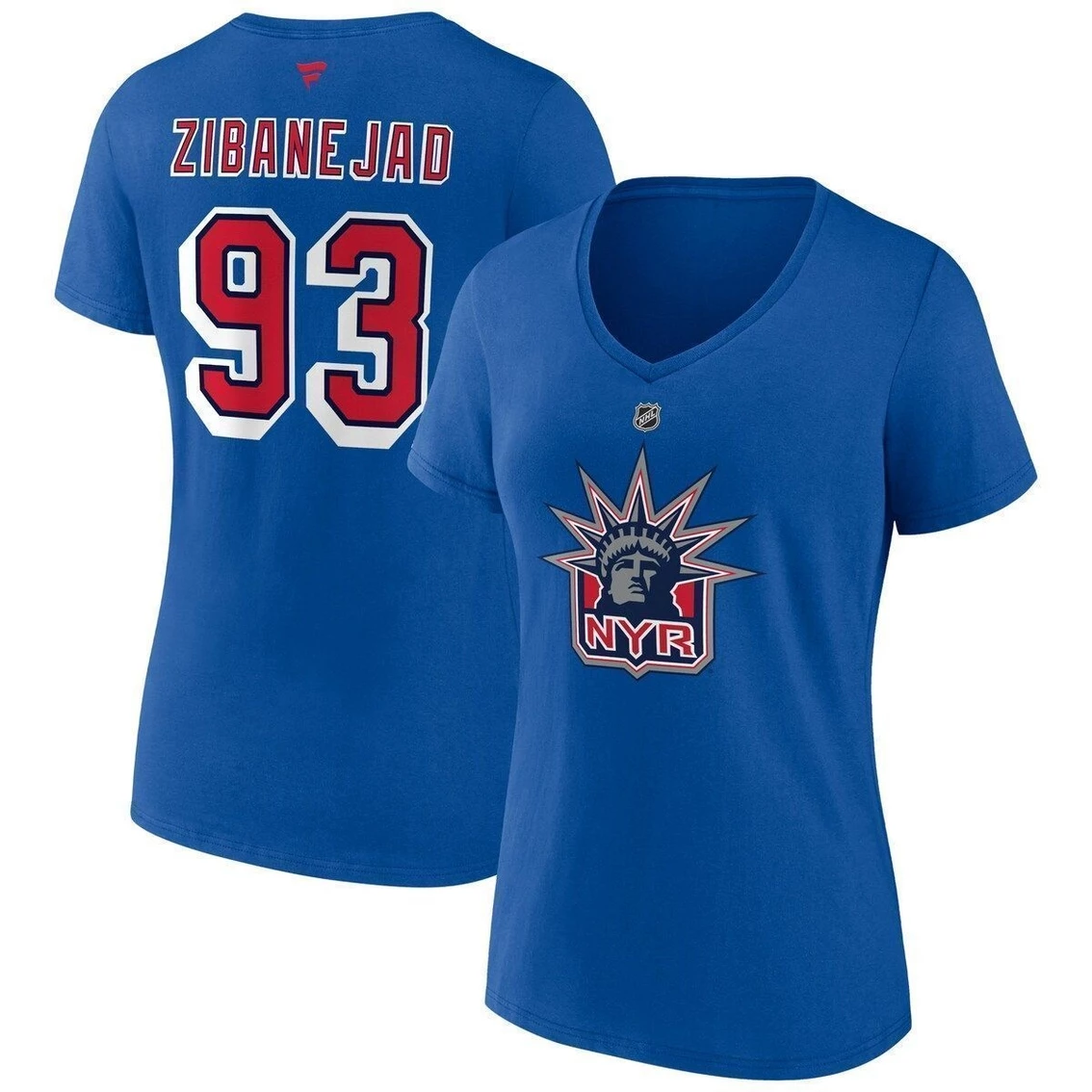 Cheapest π₯ Women's Fanatics Branded Mika Zibanejad Royal New York Rangers Special Edition 2.0 Name & Number V-Neck T-Shirt β - Image 2
