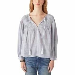 Outlet ✔️ Lucky Brand Striped Smocked Peasant Blouse ⭐