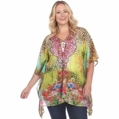 Discount 🤩 White Mark Plus Size Tie Up Neckline Caftan Top 💯