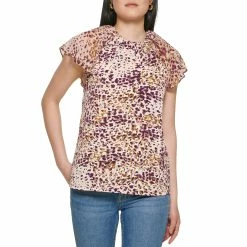 Deals 👍 Calvin Klein Printed Chiffon Ruffle Top 😀