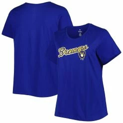 Coupon 💯 Profile 👩 Women's Royal Milwaukee Brewers Plus Size Team Scoop Neck T-Shirt ❤️