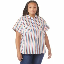 Coupon 🤩 Tommy Hilfiger Plus Size Derby Stripe Camp 👕 Shirt 🔥