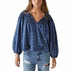 Top 10 💯 Lucky Brand Printed Smocked Peasant Blouse 👏