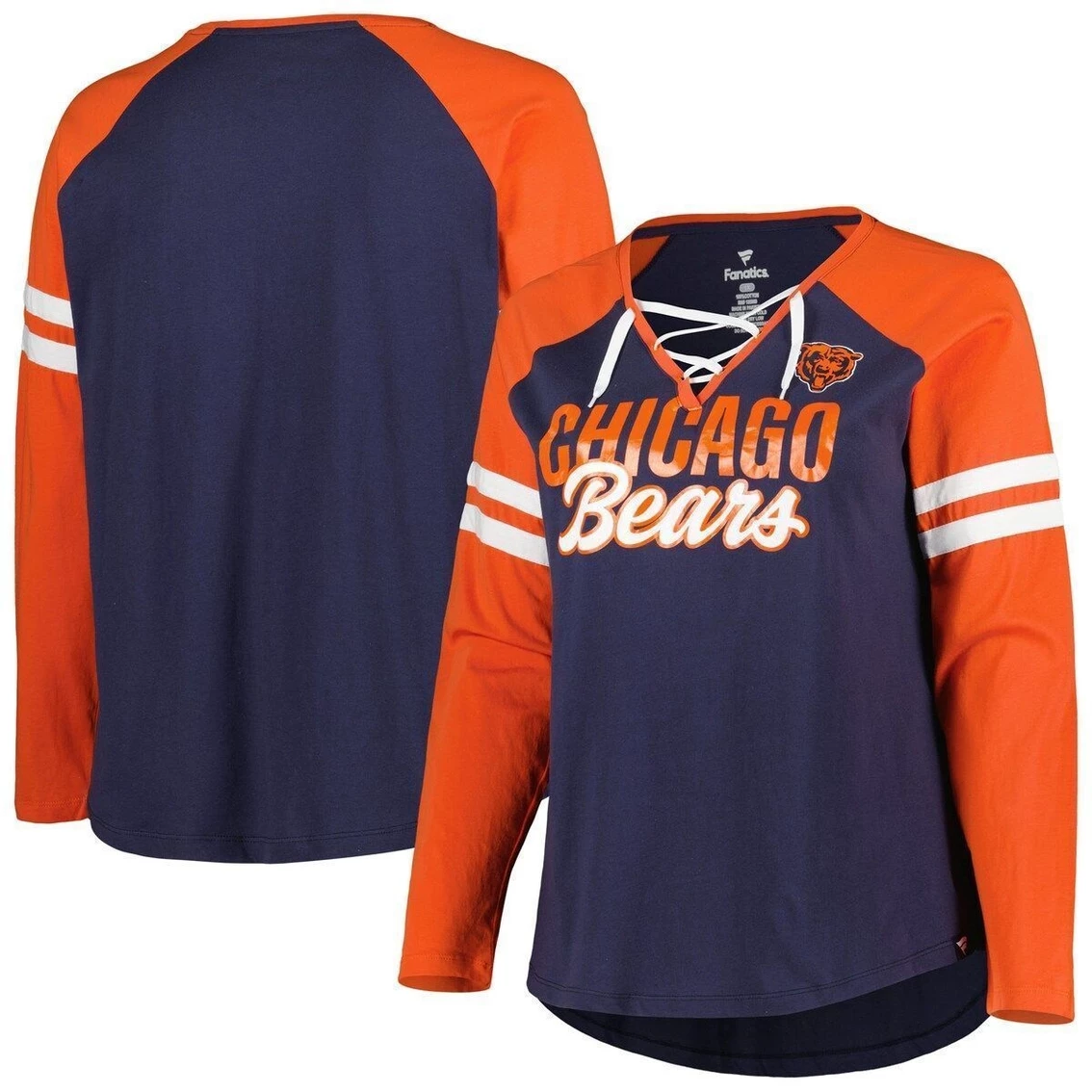 New β Women's Fanatics Branded Navy/Orange Chicago Bears Plus Size True To Form Lace-Up V-Neck Raglan Long Sleeve T-Shirt β - Image 2