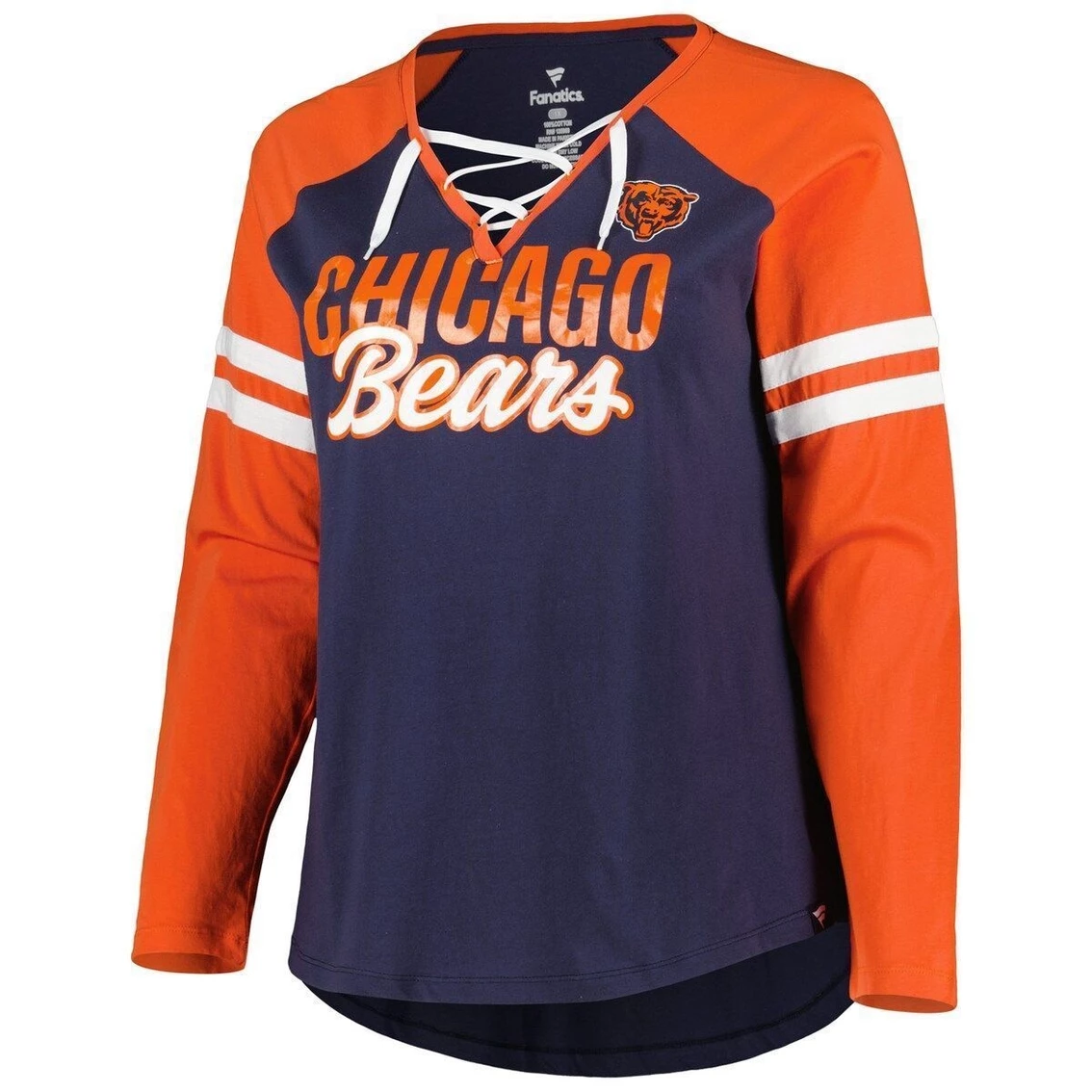 New β Women's Fanatics Branded Navy/Orange Chicago Bears Plus Size True To Form Lace-Up V-Neck Raglan Long Sleeve T-Shirt β - Image 3
