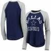 Hot Sale 👍 Women's Touch Navy Dallas Cowboys Waffle Raglan Long Sleeve T-Shirt ✔️