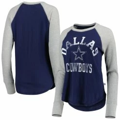 Hot Sale 👍 Women's Touch Navy Dallas Cowboys Waffle Raglan Long Sleeve T-Shirt ✔️