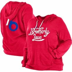 Hot Sale 🥰 Women's New Era Red Philadelphia 76ers Plus Size 2022/23 City Edition Bi-Blend Long Sleeve Hoodie T-Shirt 👍