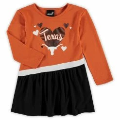 Best Sale 🛒 Genuine Stuff 👧 Girls Preschool Orange Texas Longhorns Heart French Terry 👗 Dress 🎁
