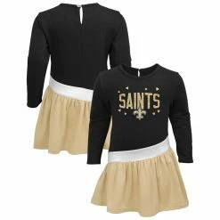 Best Sale 👏 Outerstuff 👧 Girls Infant Black/Gold New Orleans Saints Heart To Heart Jersey Tri-Blend 👗 Dress 👏