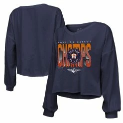 Best reviews of 🌟 Women's Majestic Threads Navy Houston Astros 2022 World Series Champions Dime Crop Long Sleeve V-Neck T-Shirt 🎁