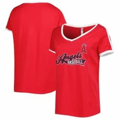 New ✨ Women's Soft As A Grape Red Los Angeles Angels Plus Size V-Neck T-Shirt 💯