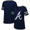 Budget ⭐ Women's Touch Navy Atlanta Braves Triple Play V-Neck T-Shirt ❤️