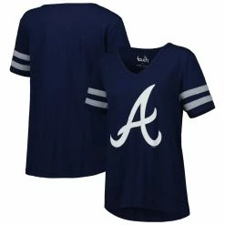 Budget ⭐ Women's Touch Navy Atlanta Braves Triple Play V-Neck T-Shirt ❤️