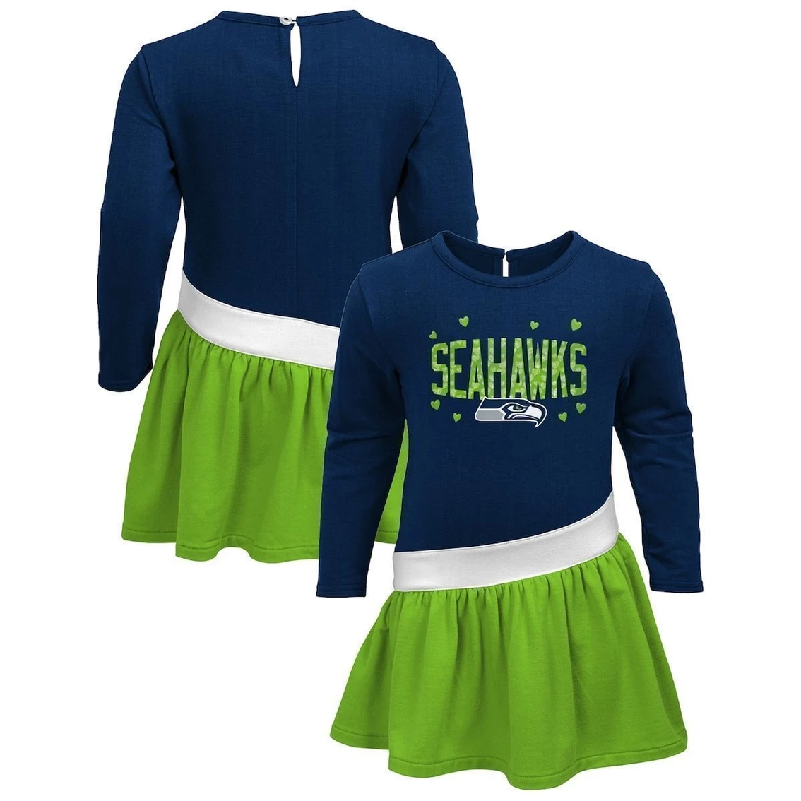 Budget π₯° Outerstuff π§ Girls Infant College Navy/Neon Green Seattle Seahawks Heart To Heart Jersey Tri-Blend π Dress β€οΈ - Image 2